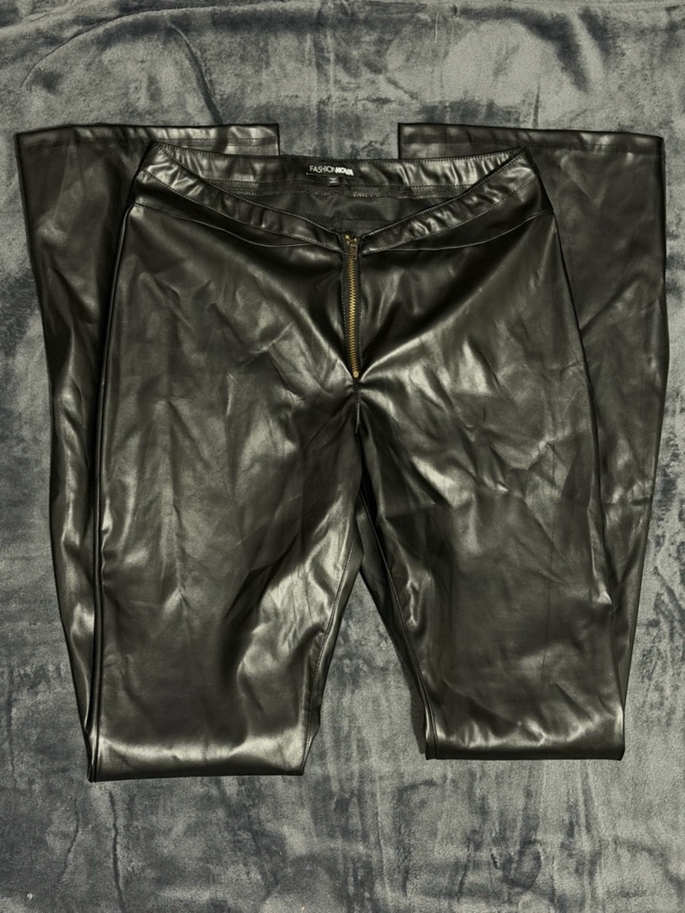 Fashion Nova Black Faux Leather Front-Zip Pants